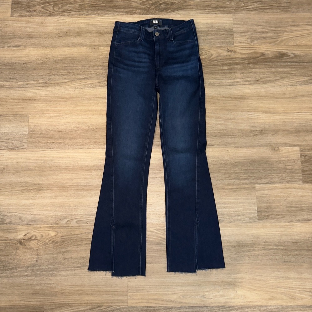 Paige Laurel Canyon High Rise Bootcut Jeans Dark Wash Raw Hem Size‎ 27